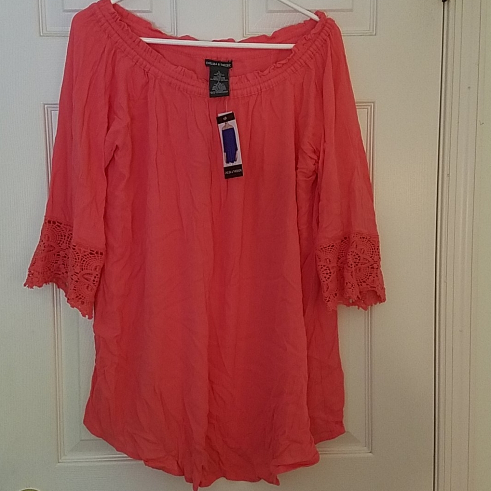 Chelsea & Theo Gauze Summer Top Coral Large NWT